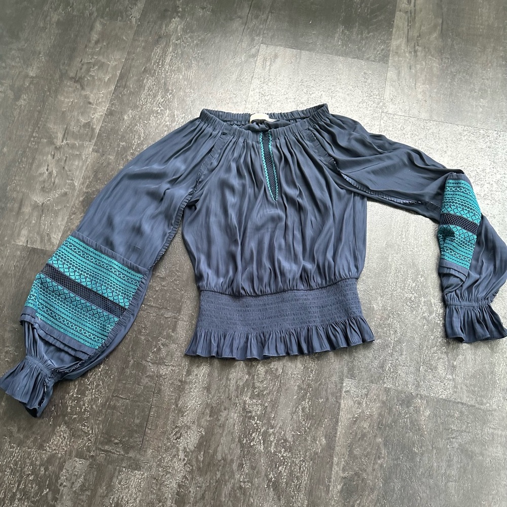 RAMY BROOK CANILA OFF-THE-SHOULDER TOP WITH EMBELLISHED SLEEVED